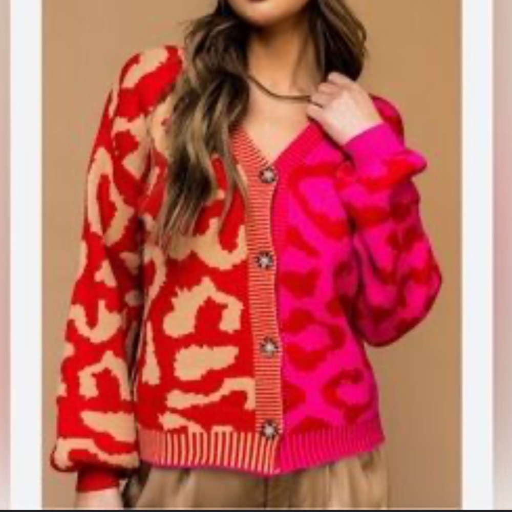 NWT Vestique Depth Leaopard Two tone Multi colored Cardigan Sweater - Picture 2 of 12